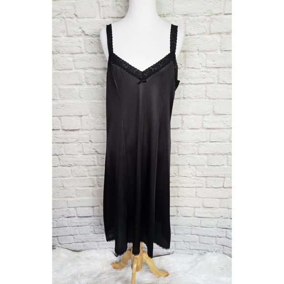 Vintage Other - Vintage 60s 70s Beau Trix Black Nylon Nightgown Nightie Vneck Lace Trim Fits M/L